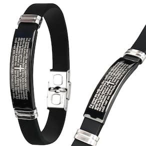 Pulseira Oração Pai Nosso Placa Silicone Preta Masculina