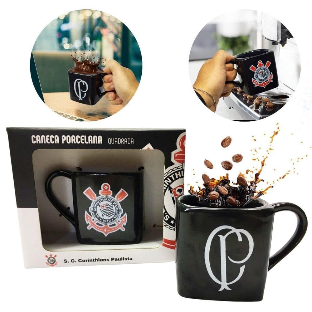 Caneca Porcelana Xícara Quadrada 220Ml Café Preto