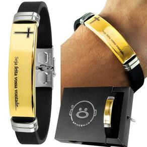 Pulseira Masculina Dourada Placa Pai Nosso Banhada Ouro +