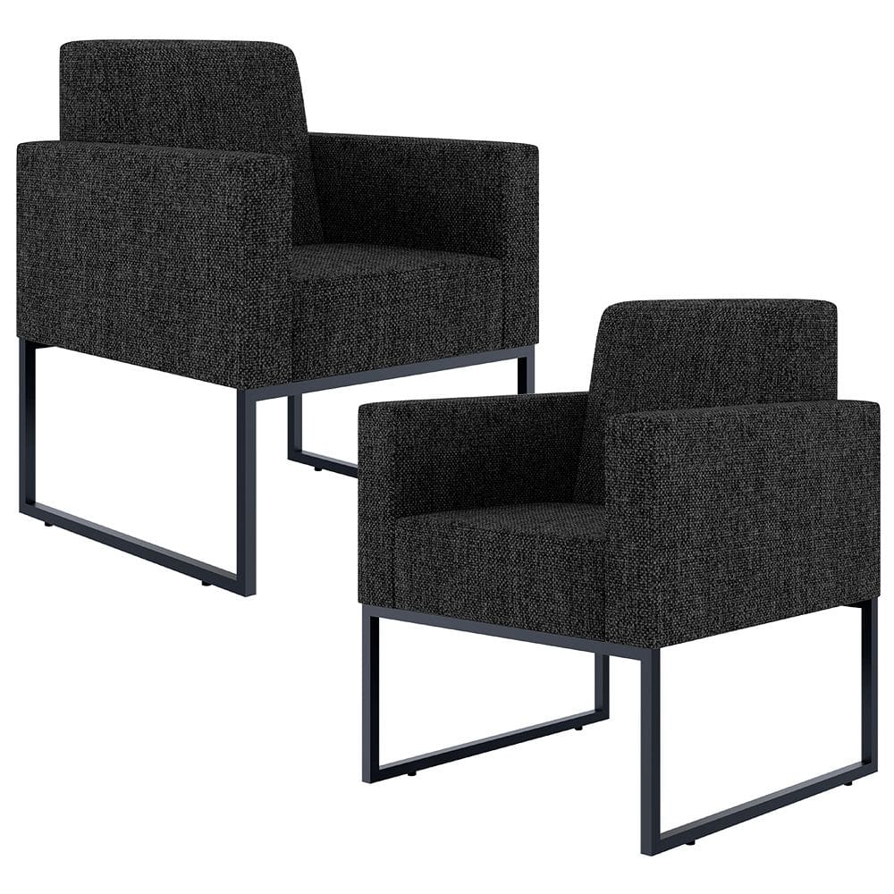 Kit 02 Poltronas Decorativas para Sala Recepção Base Fixa Metal Helô L02 Linho Chumbo - Lyam Decor