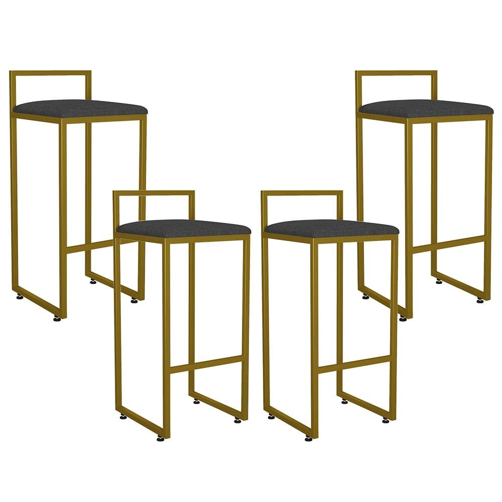 Kit 04 Banquetas Altas Para Cozinha Sala De Jantar Hanna L02 Dourado Linho Chumbo - Lyam Decor