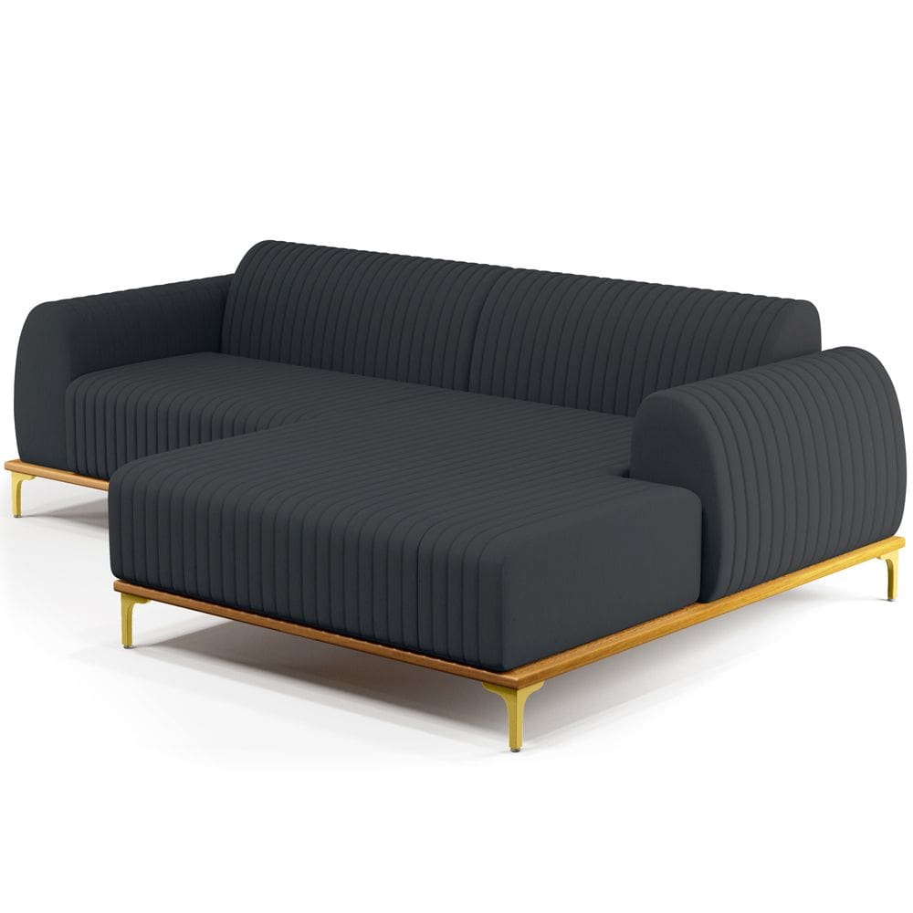 Sofá 3 Lugares com Chaise Direito Sala de Estar Molino 230cm D02 Linho Chumbo C-465 - Lyam Decor