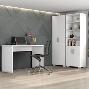 Conjunto Home Office 3 Peças com Escrivaninha Gávea e 2 Armários Espresso Móveis Branco