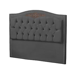 Cabeceira Casal Estofada Para Cama Box Maitê Veludo Cor Cinza Chumbo