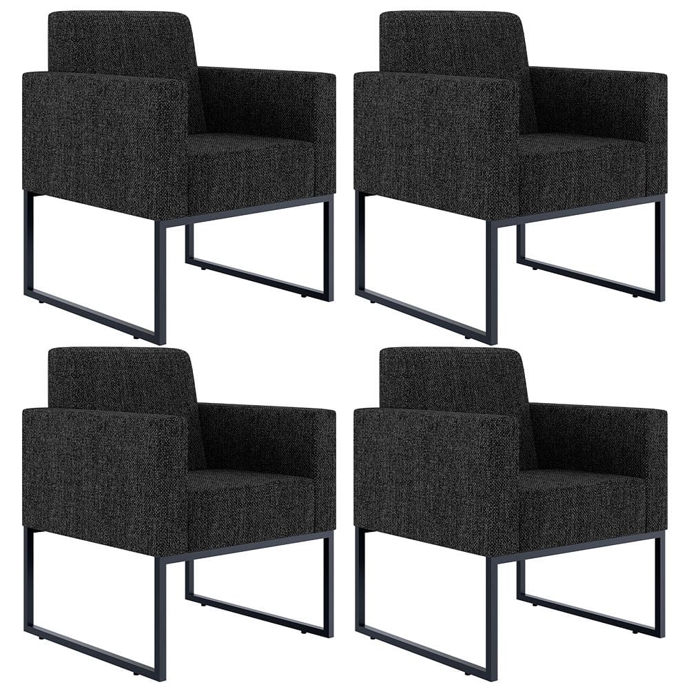 Kit 04 Poltronas Decorativas para Sala Recepção Base Fixa Metal Helô L02 Linho Chumbo - Lyam Decor