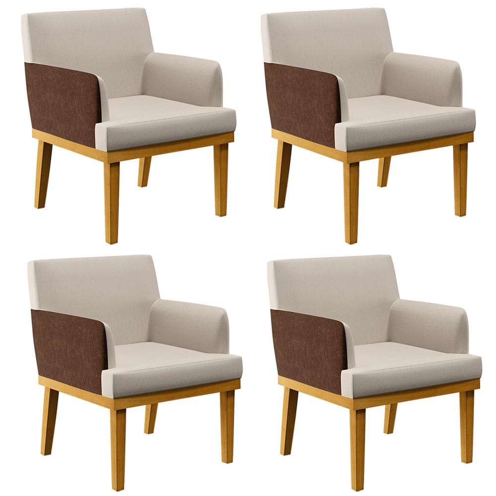 Kit 4 Poltronas Decorativas Para Sala De Estar Beatriz W01 Linho Cru Couríssimo Marrom - Lyam Decor