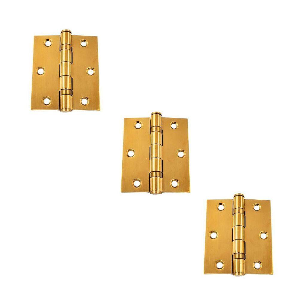 Kit 3 Dobradiças Porta Inox Dourada Polida Brilho 3 1/2 X 3