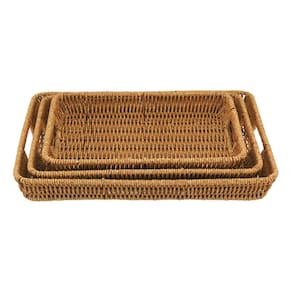 Jg 3Pç Bandeja Plástico Natural Decorativa Para Servir Organizadora