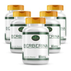 Berberina 5 Frascos Huang Bai 300 Cáps 500Mg - Pura