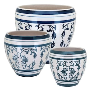 Jg 3Pç Cachepô Cerâmica Colorido Vaso Decorativo Planta