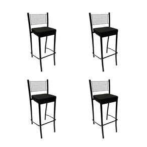 Kit 4 Banquetas para cozinha Empilhável preta assento em linho cor preto altura 65cm - Poltronas do Sul