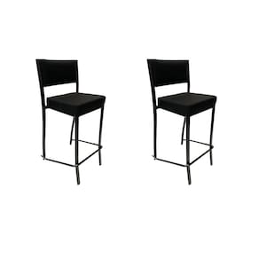 Kit 2 Banquetas alta para cozinha Empilhável preta assento e encosto estofados em linho cor preto - Poltronas do Sul