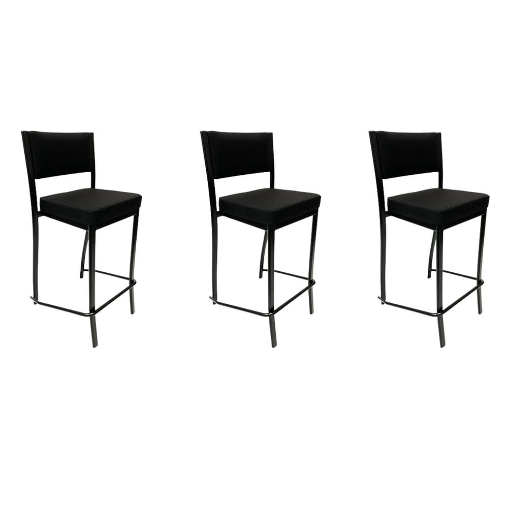 Kit 3 Banquetas para cozinha Empilhável preta assento e encosto estofados em linho cor preto Altura 65cm - Poltronas do Sul