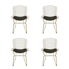 Kit 4 Cadeiras para Cozinha Bertoia tradicional cor Dourado fosco assento preto - Poltronas do Sul