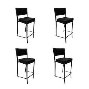 Kit 4 Banquetas alta para cozinha Empilhável preta assento e encosto estofados em linho cor preto - Poltronas do Sul