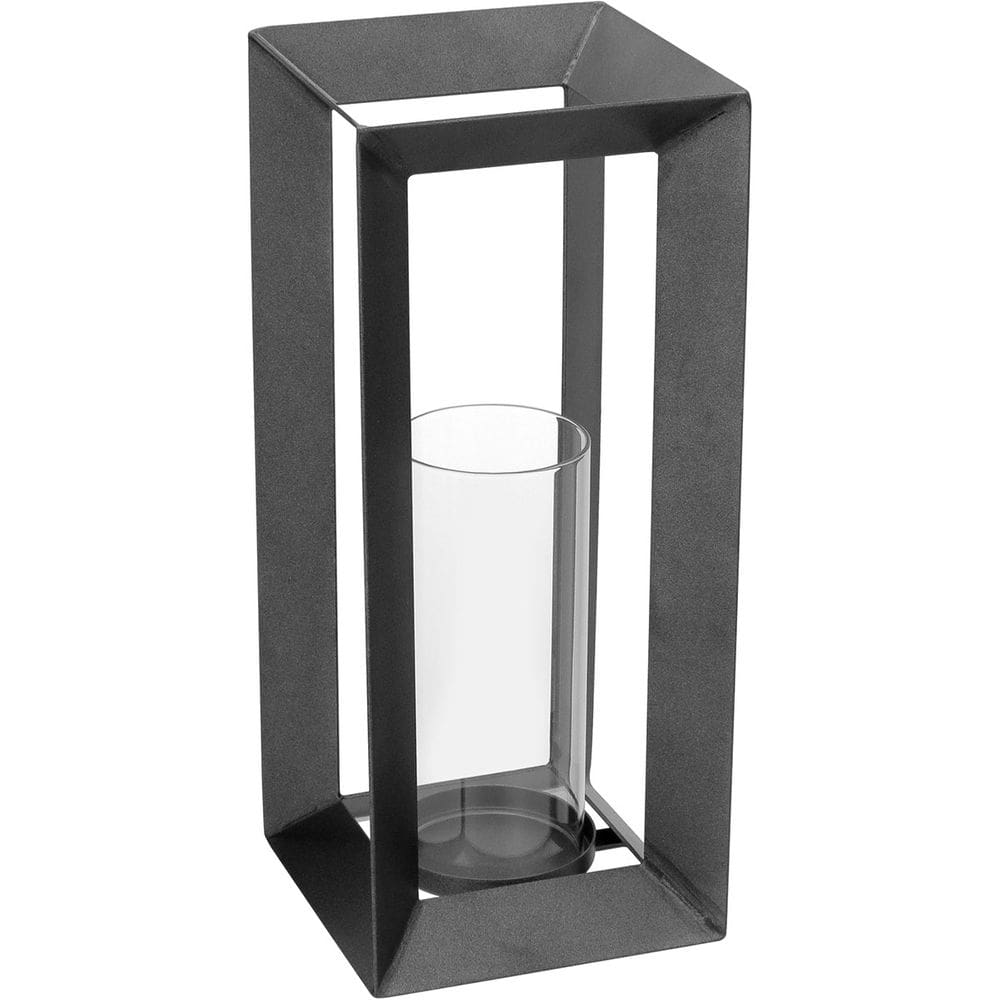 CASTIÇAL METAL 38x16x16cm CINZA DECORATIVO PORTA VELA