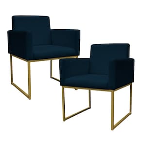 Kit 2 Poltronas Decorativa Base De Ferro Gold Veludo Azul Marinho - Montanaris Decor