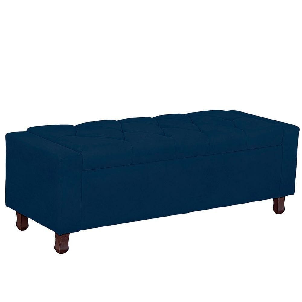 Calçadeira Baú Casal King Size Estofada Valencia Veludo Cor Azul Marinho