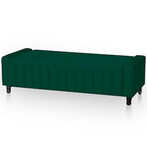 Calçadeira Baú Casal Queen Estofada Alicia Veludo Cor Verde Esmeralda