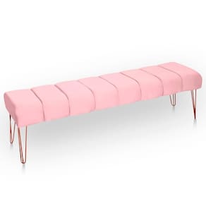 Recamier Estofada Casal King Size Luxo Veludo Cor Rosa Bebe