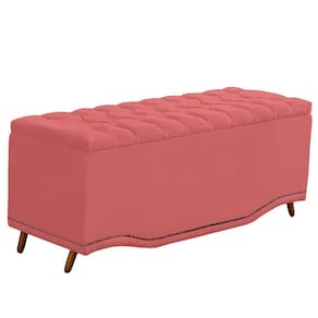 Calçadeira Baú Casal Estofada Maitê Veludo Cor Rose