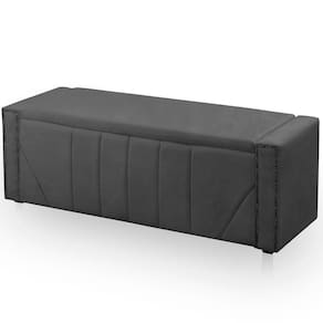 Calçadeira Baú Casal King Size Estofada Toronto Veludo Cinza Escuro