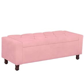Calçadeira Baú Casal King Size Estofada Valencia Veludo Cor Rosa Bebe