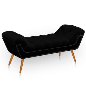 Recamier Estofada Casal Queen Ayla Veludo Cor Preto