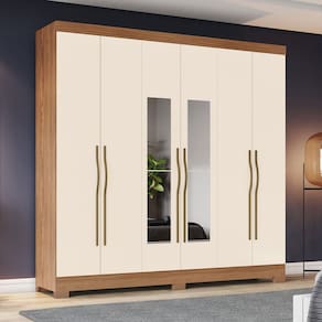Guarda-Roupa Casal 6 Portas e 2 Gavetas com Espelho B368 Nature/Off White - Briz