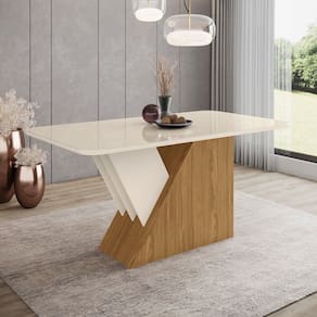 Mesa de Madeira Epic com Vidro Sc24 Nature/Off White - Henn