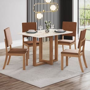 Mesa de Jantar 4 Lugares Natalí Milla com Vidro Nature/Off White/CaraMarromo - Henn