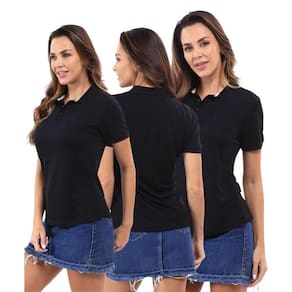 Camisa Polo Feminina Manga Curta Piquet Moderna Leve Kit 3