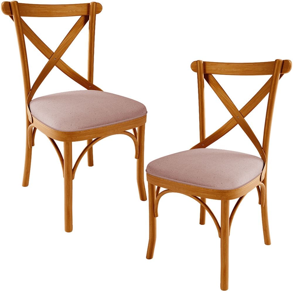 Kit 02 Cadeiras Para Sala de Jantar e Estar Living Estofada Ávila L02 Linho Rosê - Lyam