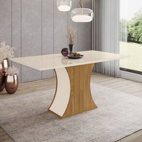 Mesa de Madeira Luiza com Vidro Nature/Off White - Henn