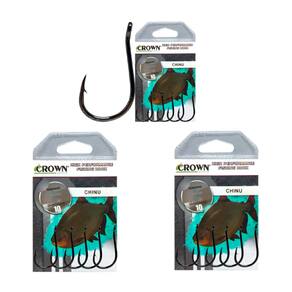 Kit Anzol Crown Chinu Black Super Resistente nº 01 - 3 Cartelas C/ 10 Unidades