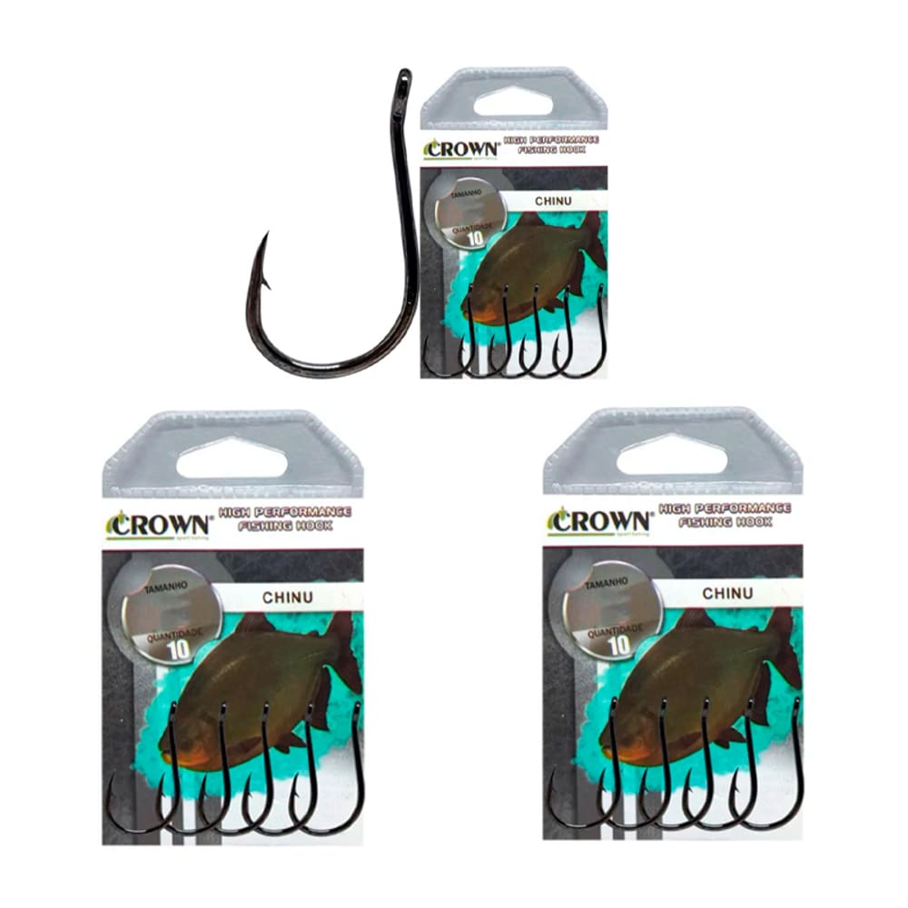 Kit Anzol Crown Chinu Black Super Resistente nº 04  - 3 Cartelas C/ 10 Unidades