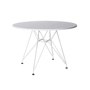 Mesa de Jantar Eames Eiffel Redonda 110cm Madeira Branca com Base Ferro Branco
