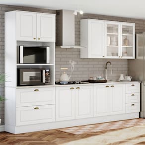 Cozinha Completa Americana 9 Portas 5 Gavetas com Vidro 100% Mdf Branco - Henn