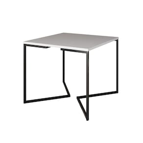 Mesa Jantar Industrial Quadrada Branca 90cm Base V Ferro Preto