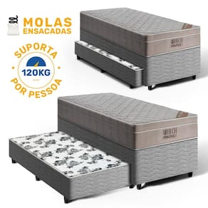 Cama Box com Colchão de Molas Ensacadas Ortobom AirTech SpringPocket Auxiliar de Espuma Unique Solteiro 88cm