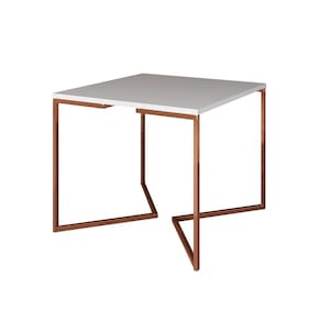 Mesa Jantar Industrial Branca Quadrada 90cm Base Cobre V