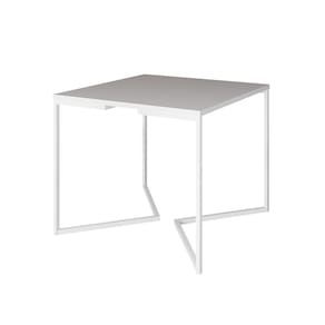 Mesa Jantar Industrial Quadrada Branca 90cm Base V Ferro Branco