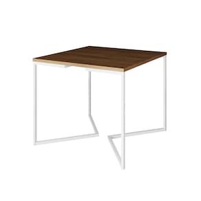 Mesa Jantar Industrial Quadrada Amêndoa 90cm Base V Ferro Branco