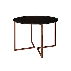 Mesa Jantar Industrial Preta Base Cobre V Tampo 110cm Redondo