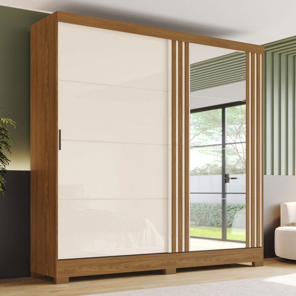 Guarda-Roupa Casal 2 Portas 3 Gavetas com Espelho B352 Nature/Off White - Briz