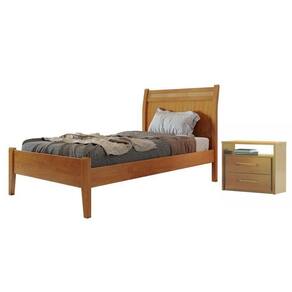 Conjunto Quarto de Solteiro Cama com Rattan 90cm e Mesa de Cabeceira 2 Gavetas Unique Amêndoa Mel