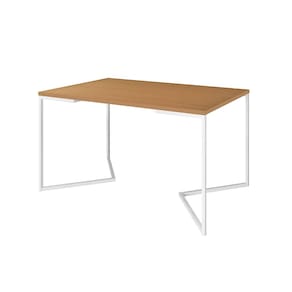Mesa Jantar Industrial Canela Retangular 137x90cm Base V Ferro Branco