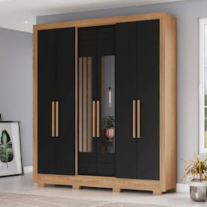 Guarda Roupa Casal 6 Portas 3 Gavetas com Espelho B366 Nature/Preto - Briz