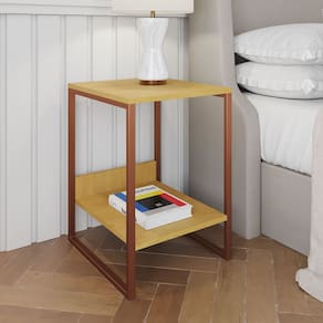 Mesa Cabeceira Lateral de Cama Industrial Canela Tókio Base Cobre