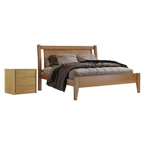 Conjunto Quarto de Casal Cama de Casal 140cm e Mesa de Cabeceira 3 Gavetas Unique Amêndoa Mel